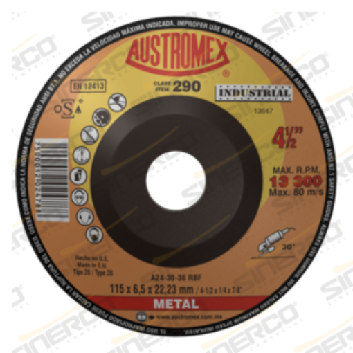 Imagen de 290 DISCO DESBASTE FUNDICION IND. 4-1/2"X1/4"X7/8"