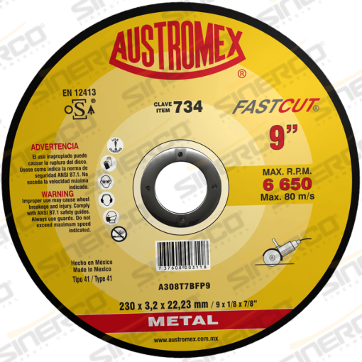 Imagen de 734 DISCO CORTE PLANO C/REFUERZO LATERAL 9X1/8X7/8